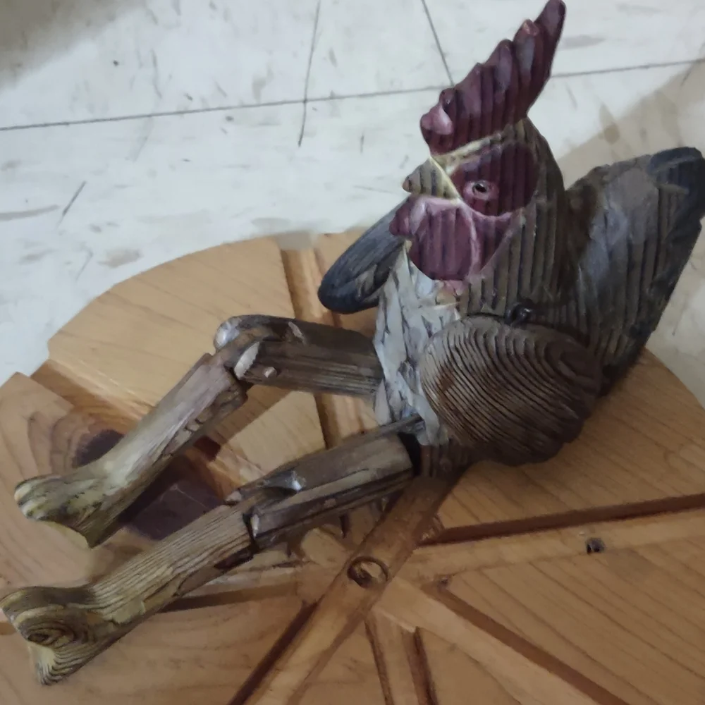 Wooden Bird Figurine with Purple and Brown Accents